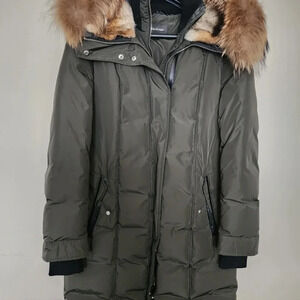 Mackage Long Coat Harley Army Khaki Racoon Rabbit Down Filled Leather  Tri…